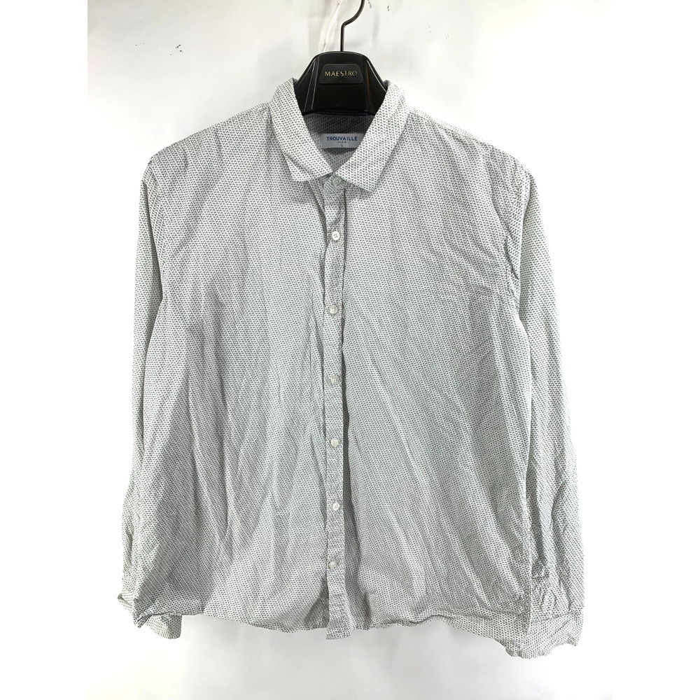 Trouvaille Button Up Shirt Men Large White Gray Cotton‎